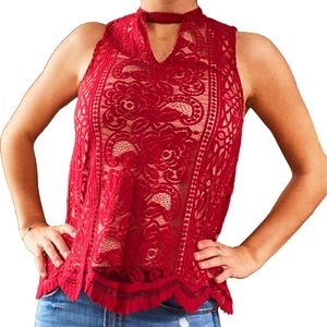 lace mock neck tank top